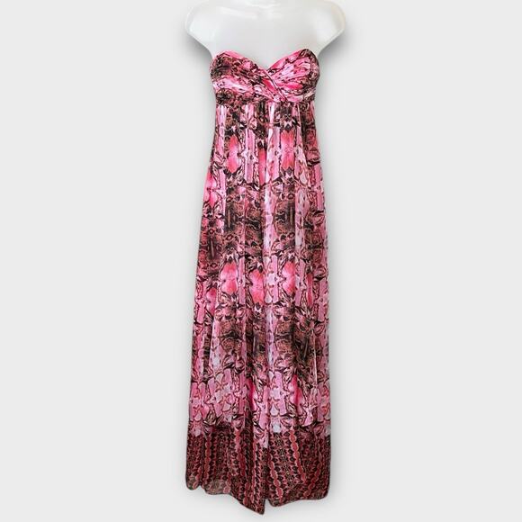 LAUNDRY BY SHELLI SEGAL pink Snakeskin Flowy Strapless Maxi Dress size 4 - Picture 2 of 8